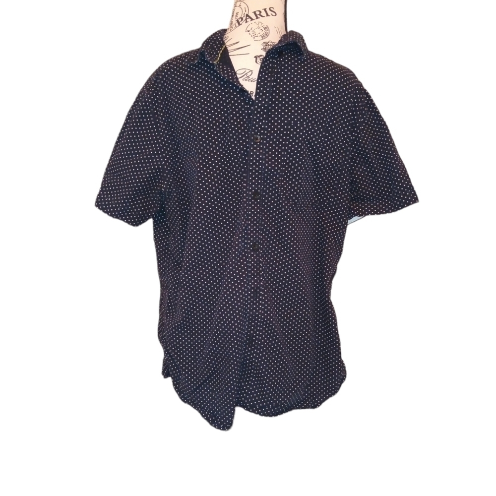 Denim & Flower Button Down Shirt Mens Large Short Sleeve Blue